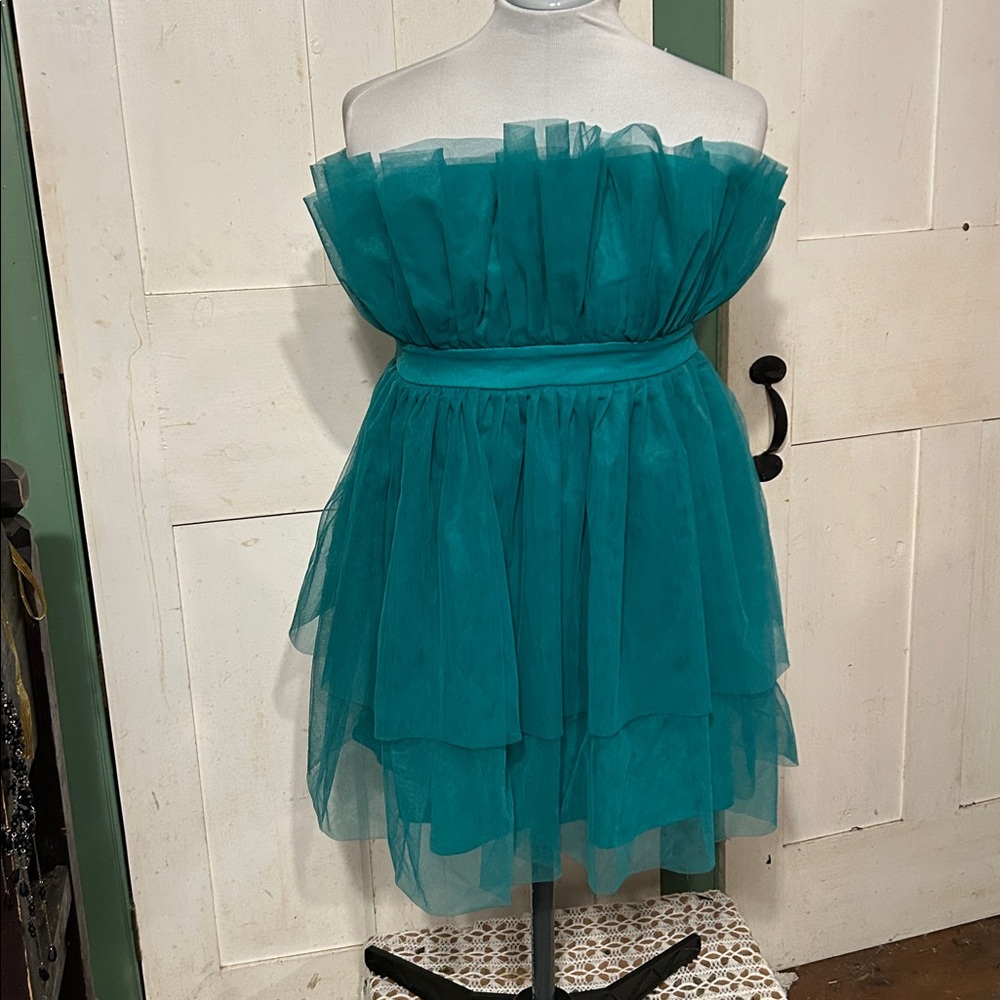 NWOT Thirty Thirty Party Dress Strapless Mini Green Tulle Holiday Semi-Formal - Picture 1 of 9